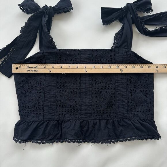 FARM Rio Ruffled Broderie Anglaise Tank Black Eyelet Tie Straps Medium $144 - Picture 7 of 12